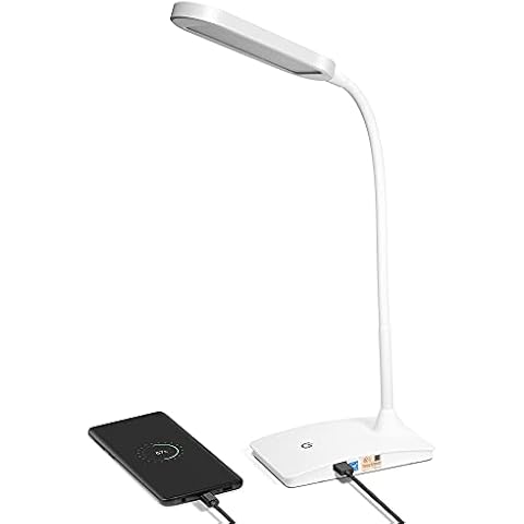 Gupuzm Led Desk Lamp with Clamp - Swing Arm Desk Lamp with 1 LED Cold Light  Bulbs 6500K - Folding Table Lamp，Used for Office, Work, Study, Dormitory  Reading and Eye Protection (White-01) 