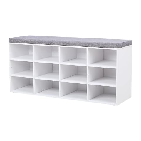 Best Choice Products 46in Multifunctional Space Saving Organization Storage  Shoe Rack Bench for Entryway, Bedroom, Living Room w/Padded Seat, 10  Cubbies - Gray