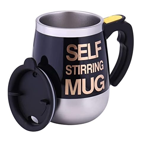 DaaSiGwaa Rechargeable Self Stirring Mug - Magnetic Electric Auto Mixing  Stainless Steel Cup for Office/Kitchen/Travel/Home Coffee/Tea/Hot  Chocolate/Milk-400 ml/13.5 oz(Black) 