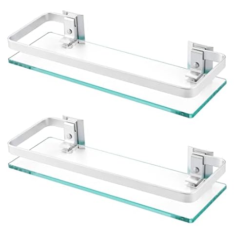 3 Pack Bathroom Glass Shelf ,Aluminum Tempered Glass 0.34in Extra