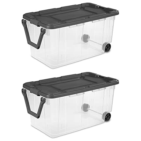 Kekow 4-Pack Clear Plastic Large Storage Box, Latch Storage Bin with Wheels, 30 L