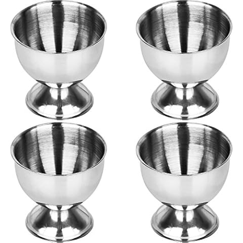 Flexzion Ceramic Egg Cups Set of 4 Pack, Porcelain Hard Soft Boiled Egg Holder Keeper Container w/Base, Stackable Serving Dish Plate Stand Serveware