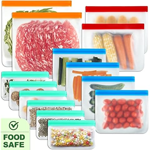 Ecoberi Reusable Food Storage Bags, 14 Pack, Leakproof, Freezer Bag, Food  Prep, 5 Flat Sandwich, 5 Flat Snack, 4 Standup Bags, Travel, Easy Zip  Closure