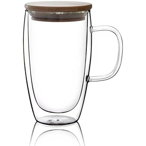  Glass Coffee Mugs Set of 6, Aoeoe 15 oz Large Coffee Mug, Wide  Mouth Glass Mugs, Mocha Hot Beverage Mugs, Clear Espresso Cups with Handle,  Glass Cup for Hot or Cold