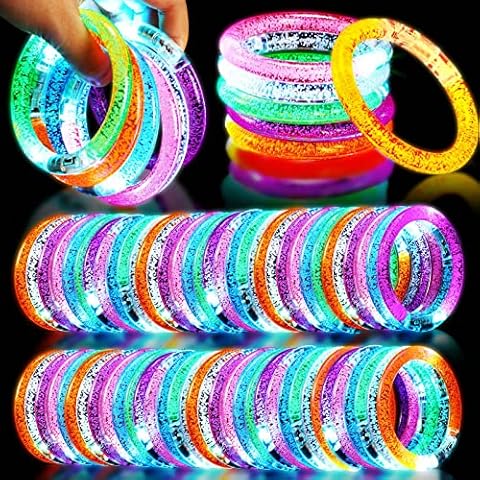 AMENON 24 Pack Glow in The Dark LED Bracelets Halloween Party Supplies Favors Flashing Light Up Bracelet Glow Sticks Party Toys Neon