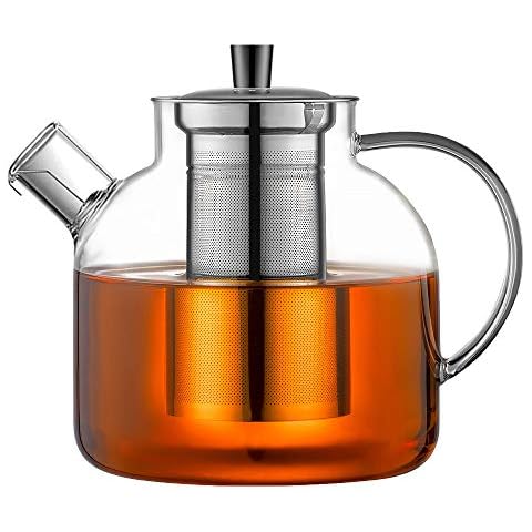 SITIEPA Glass Tea Pot Kettles Stovetop Safe, 33.8oz/1000ml Heatproof  Borosilicate Glass Teapot Water Pitcher With Bamboo Lid and Removable  Filter