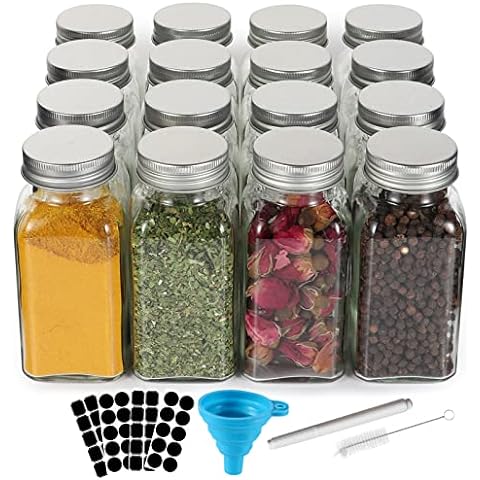 Tianifa 6 Pcs Glass Spice Jars/Bottles -3oz Empty round Spice Containers  with Airtight Metal Caps with Shaker Lids (6, Stainless Steel Lids)