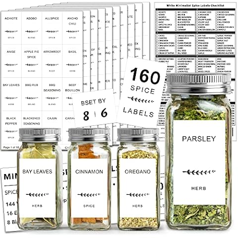 Spice Jars with Labels, 4oz Glass Spice Jars with Bamboo Lid and 648  Waterproof Printed Labels,2 Salt and Pepper Grinder Set,Empty Spice  Containers Bottles for Pantry,Cabinet,Drawer