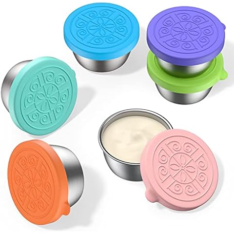 6pcs Salad Dressing Container, 1.7oz/50ml Leak-proof Stainless Steel &  Silicone Sauce Cups With Lid, Reusable Small Seasoning Containers, Suitable  For Lunch Box, Easy To Open, Picnic & Travel
