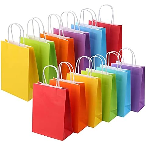 24 Gift Bags With Name Tags –Party Favor Bags With Handles & Stylish White  Borders – Small Rainbow Goodie Bags Great for Christmas,Birthday, Treat