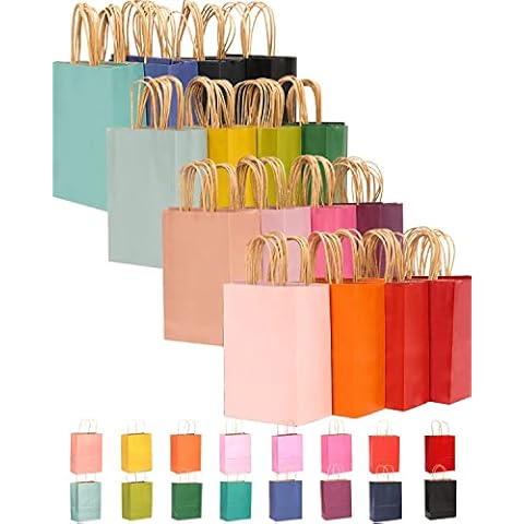 Artrello Gift Bags with Tissue Paper, 24 Pack Small medium Size Wrapping  Paper Bags in Bulk Cute Solid Rainbow Colorful Plain Little Medium Kraft