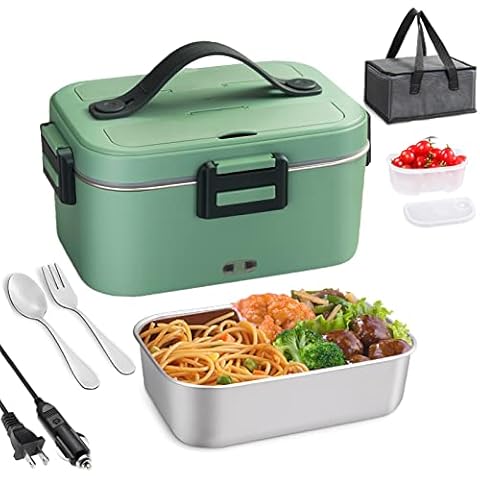 Electric Lunch Box for Car and Home, Work Office - 12V-24V/110V 55W  Portable Food Warmer Heater Lunch Box for Men & Adults With Food-Grade  Stainless Steel Container 1.5L, 1 Fork & 1