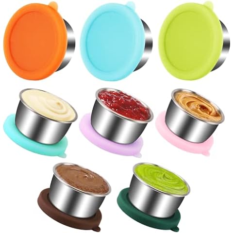 Agirlvct 6 Pack Salad Dressing Container To Go,Sauce Cups with Silicone  Lid, Reusable Stainless Steel Small Condiment Containers, 1.6oz Leak-proof