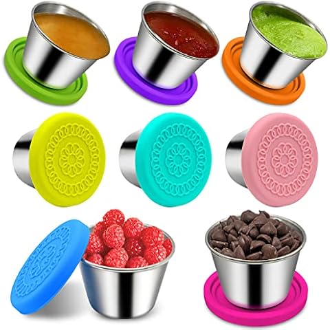 Salad Dressing Container, Food Container Sets Sauce Cups Reusable Leakproof  304 Stainless Steel Condiment Containers Dipping Sauce Cups with Silicone  Lids 70ml 6 colors 6pcs/pack