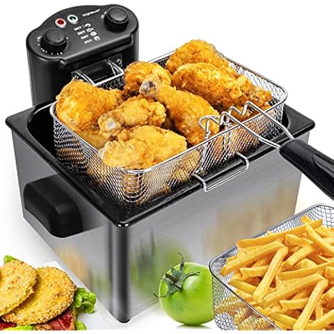 Aigostar Deep Fryer with Basket, 3L/3.2Qt Stainless Steel Electric Deep Fat  Fryer with Temperature Limiter for Frying Chicken, Tempura, French Fries