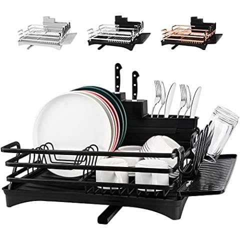 MAJALiS Red Dish Drying Rack Drainboard Set, 2 Tier Stainless Steel Dish  Racks with Drainage, Wine Glass Holder, Utensil Holder and Extra Drying  Mat