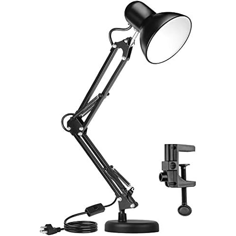 LEPOWER Metal Desk Lamp, Adjustable Goose Neck Table Lamp, Eye-Caring Study  Desk Lamps for Bedroom, Study Room and Office (Black)