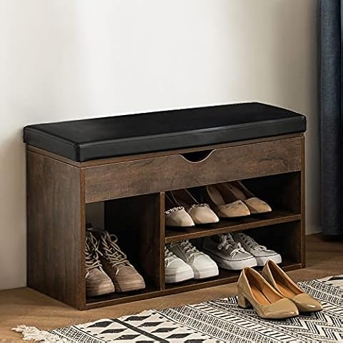 IDEALHOUSE Shoe Storage Bench Cubby Organizer for Entryway, Shoe Bench Storage Rack with Foam Pad Seating Cushion for Hallway Bedroom Living Room