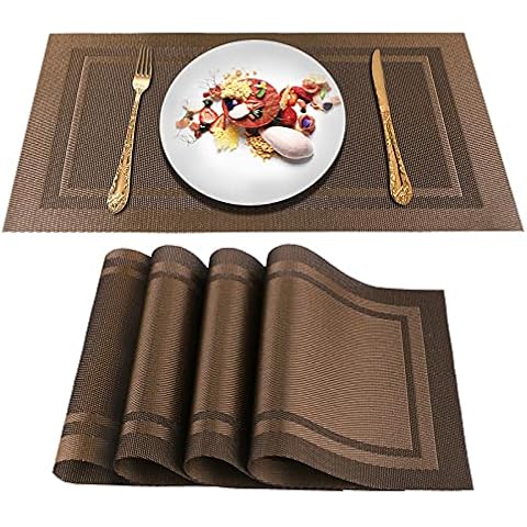 PIGCHCY Placemats,Washable Vinyl Woven Table Mats,Elegant Placemats for  Dining Table Set of 6(Bamboo-Brown)