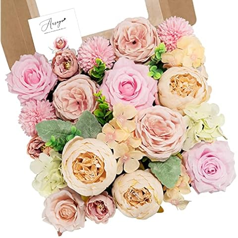 FACINOC Roses Artificial Flowers Pink Bouquets Box Set for DIY