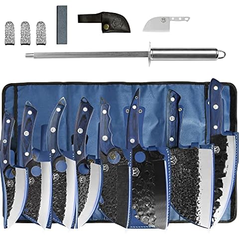 XYJ Portable Chef Knife Set Professional,Since 1986,10 Inch Fillet Boning  Knife,Meat Butcher Knives With Leather Sheath,Mini Knife,Outdoor Slicer  Knife,Finger Hole Blade,Full Tang,High Carbon Steel