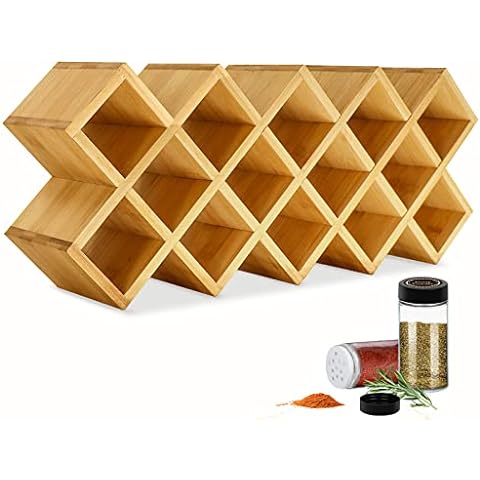 Angimio Bamboo Spice Rack Drawer Organizer - 8 Pieces Set- 7 Wide per Piece - Combine Pieces Into 14 Wide Rack (7 or 14)