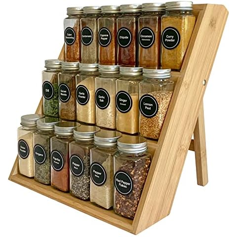 Oberhoffe Bamboo Spice Rack, 18-Jar Bamboo Countertop Spice Rack  Organizer,Free Standing Spice Organiser (18 x 7.5 x 3)