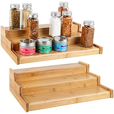 Angimio Bamboo Spice Rack Drawer Organizer - 8 Pieces Set- 7 Wide per Piece - Combine Pieces Into 14 Wide Rack (7 or 14)