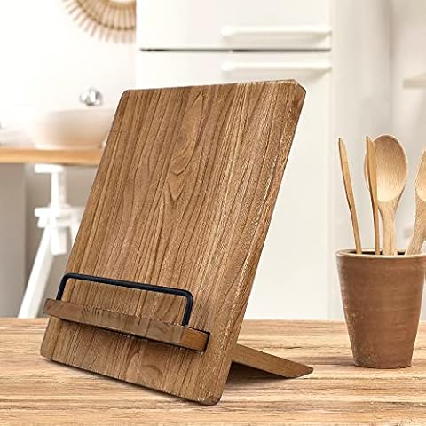 MyGift Cutting Board Shaped Burnt Wood and Galvanized Metal Cookbook Holder