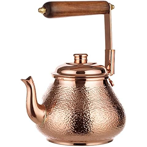 INDIAN ART VILLA Brass Hammered Design Tea Kettle Pot Inside Tin