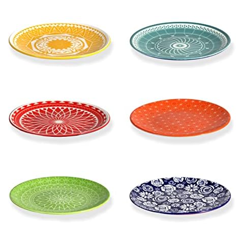 MORA CERAMICS HIT PAUSE mora ceramic plates set, 7.8 in - set of 6 - the  dessert, salad, appetizer, small dinner etc plate. microwave, oven, and dish
