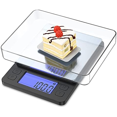 Food Gram Scale,Kitchen Scale,Digital Gram Scale,Ounce Scale Suitable for  Coffee,Cooking, Nutrition,Lab,3000g x 0.1g Accuracy,2Trays,6 Units,with  Tare Function (Battery Included) 
