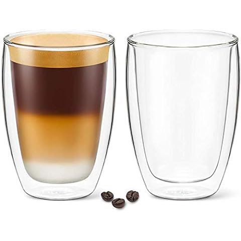 Bivvclaz 2-Pack 16 oz Double Wall Glass Coffee Mugs, Large Insulated Clear