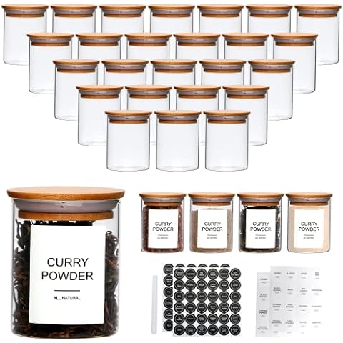 SAIOOL 6 Pcs Small Glass Spice Jars with Label,High Sealing Threaded  Mouth,with Black Printed Spice Labels - 8.79oz /260ml*6,Empty Cylinder  Spices