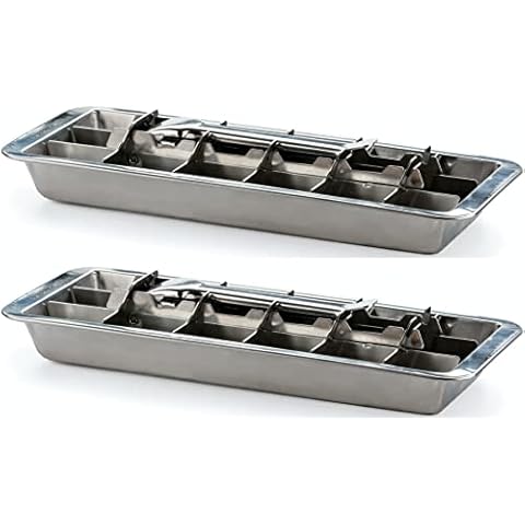 ecozoi Stainless Steel Metal Ice Cube Trays with Easy Release Handle - 2 Pack with Stand | 36 Ice Cube Slots | Removable