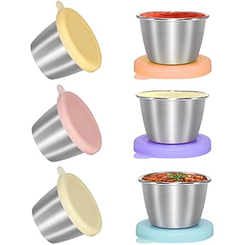 6pcs Salad Dressing Container, 1.7oz/50ml Leak-proof Stainless Steel &  Silicone Sauce Cups With Lid, Reusable Small Seasoning Containers, Suitable  For Lunch Box, Easy To Open, Picnic & Travel
