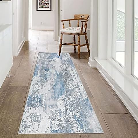Vernal Machine Washable Non Slip Area Rug For Living room, Bedroom, Dining  room Pet Friendly High Traffic Non-Shedding Rugs Semey Collection Carpets 5  X 7 Feet Blue/White 
