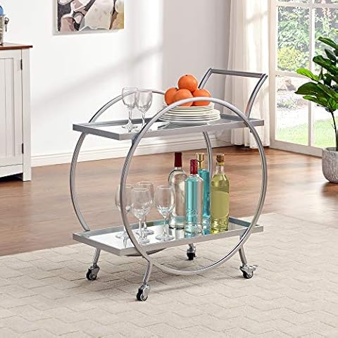 HOMYSHOPY Acrylic Bar Cart with Wine Rack & Glass Holder, 2-Tier Silver  Rolling Cart, Chrome