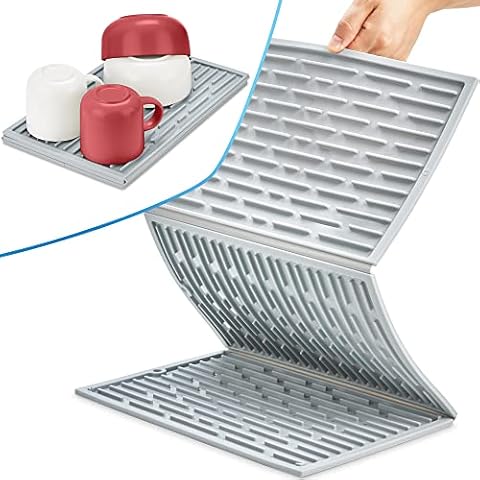 Foldable Dish Drying Mats for Kitchen Counter 16x24, Non Slip Silicone Mat  Grey