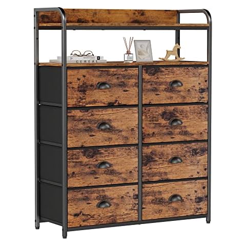 Cerbior Drawer Dresser Closet Storage Organizer 7-Drawer Closet Shelves, Sturdy Steel Frame Wood Top with Easy Pull Fabric Bins for Clothing, Blankets