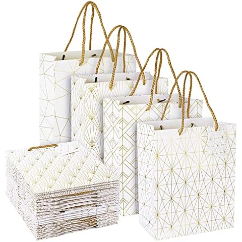 UNIQOOO 12Pcs Metallic Gold Christmas Gift Bags Bulk with 12 Sheets Gold  Tissue Paper, Large 12.5 Inch, Assorted Modern Geometric Paper Gift Wrap Bag,  For Holiday Birthday Wedding Mother's day Gift 