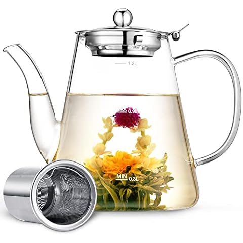 Glass Teapot Stovetop 27 OZ with Vertical Stripes, Borosilicate Clear Tea  Kettle with Removable Glass Infuser, Vintage Teapot Blooming and Loose Leaf  Tea Maker Tea Brewer for Camping, Travel