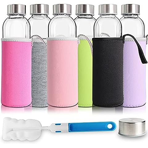 purifyou Premium 12 oz Reusable Glass Water Bottles with Time and Volume  Markings, Non-Slip Silicone Sleeve & Stainless Steel Lid Insert, for Water,  Milk, Juice 