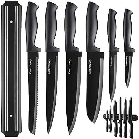 Randalfy Kitchen Knife Set with Block, 7 Pieces Chef Knife Set with Knives,  Scissor, Block for Meat/Vegetables/Fruits Chopping, Slicing