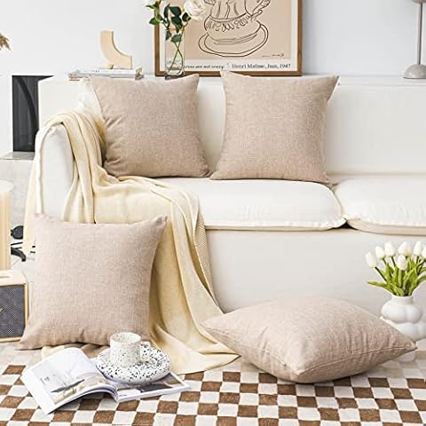 ATLINIA Linen Pillow Cover with Tassels 20 x 20 Off White Decorative Throw  Pillow Cover for Couch Sofa Bed and Outdoor