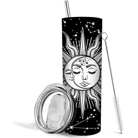 Goth Moon Tumbler with Lid and Straw, Sun and Moon Cup Gothic Coffee Travel  Mug,20 Oz Witch Tumbler Cup,Witchy Gifts for Women Goth Decor Halloween