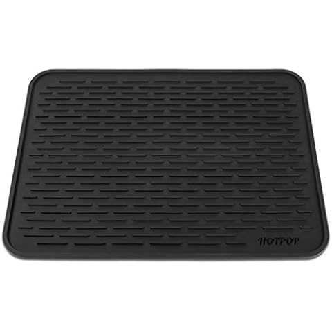 HOTPOP Medium 16 x 12 Super Sturdy Silicone Dish Drying Mat & Trivet,  Black