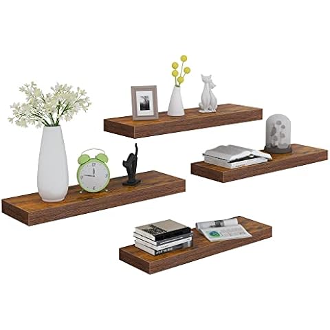 QEEIG Floating Shelves Bathroom Decor- Wall Mounted Shelf Bedroom Farmhouse Small 16 inch Set of 2, Rustic Brown (008-40BN)