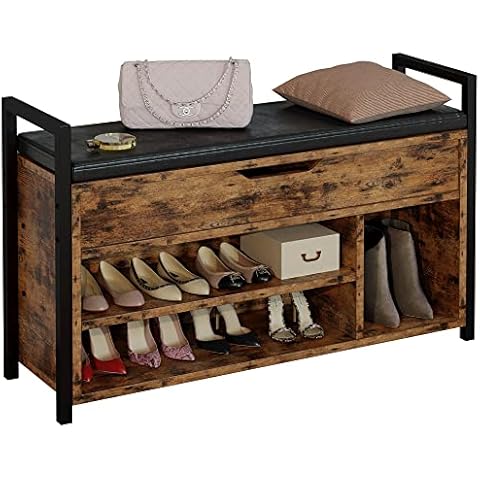 IDEALHOUSE Shoe Storage Bench Cubby Organizer for Entryway, Shoe Bench Storage Rack with Foam Pad Seating Cushion for Hallway Bedroom Living Room