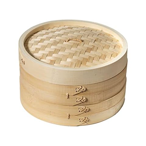  KITCHENCRUST Bamboo Steamer Basket for Chinese Asian Cuisine -  2 Tier 10-Inch Steaming Basket Bun Vegetable bao bun Steamer, bamboo steam  basket, Sauce Dish, Chopsticks, Reusable Liners: Home & Kitchen